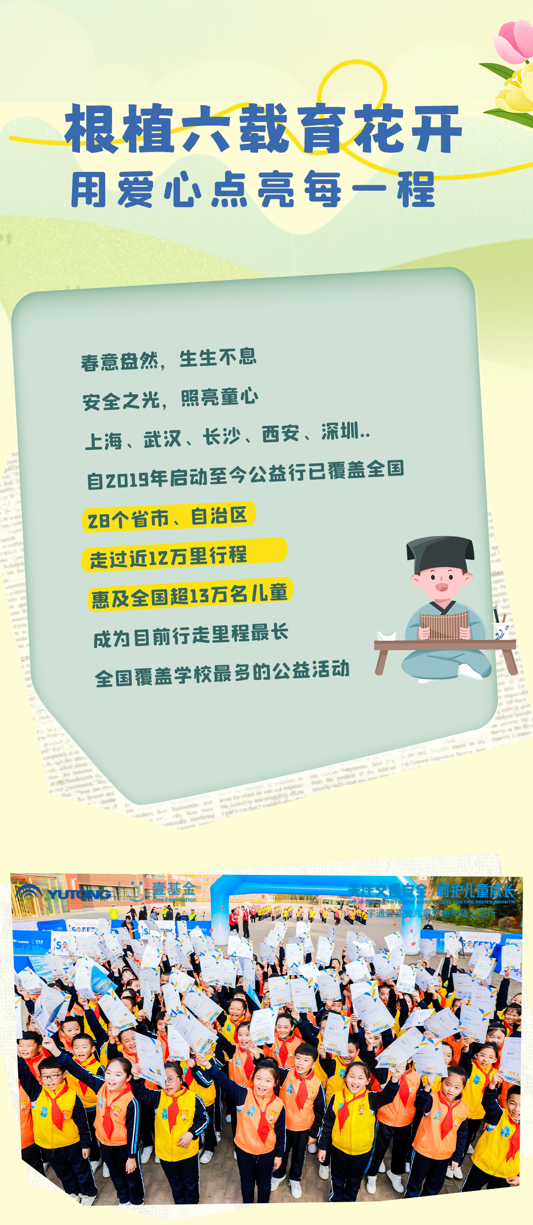 6年，12萬里，13萬兒童，宇通&amp;amp;amp;amp;壹基金兒童交通安全公益行再出發